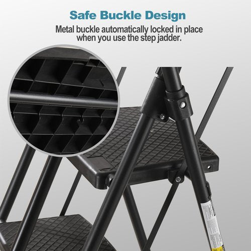 Step Ladders 6 Step Folding, Folding Step Ladder with Tool Tray & Handle, Step Stool Ladder with Rubber Feet Capacity 500lbs, Tall Ladders for Home High Ceilings (Black, 6 Tier Iron with Tray)