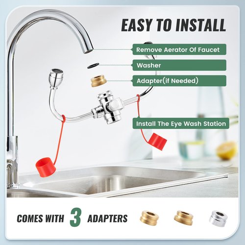 Huanyu Faucet Mounted Eyewash Station 360°Rotation Emergency Eye Wash Station Sink Attachment Adjustable Direction Eye Wash Faucet for Laundry Room Kitchen Sink with 3 Adapters (Style B)