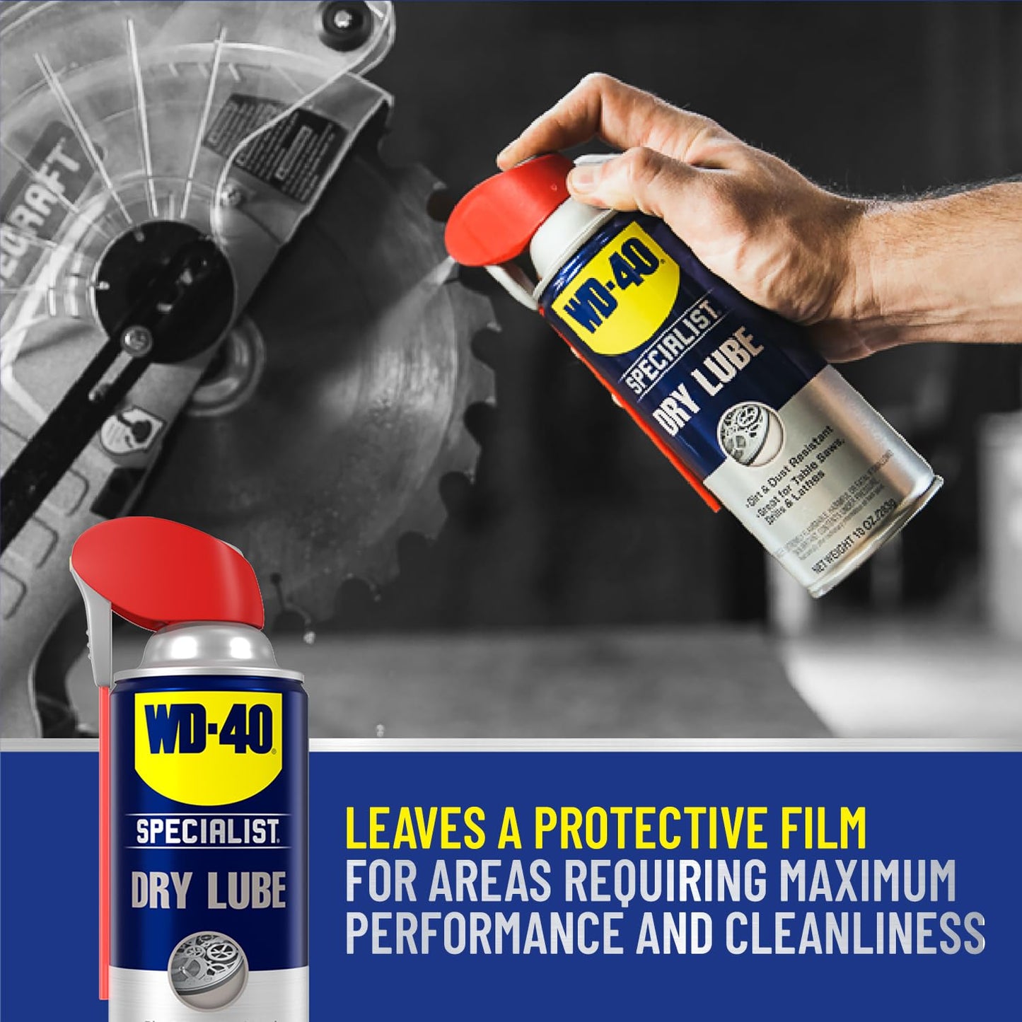 WD-40 Specialist Dry Lube with Smart Straw, Lubricant for Corrosion Protection on Table Saws, Drills and Lathes, Industrial Strength Friction-Reducing Formula, 10 Oz.