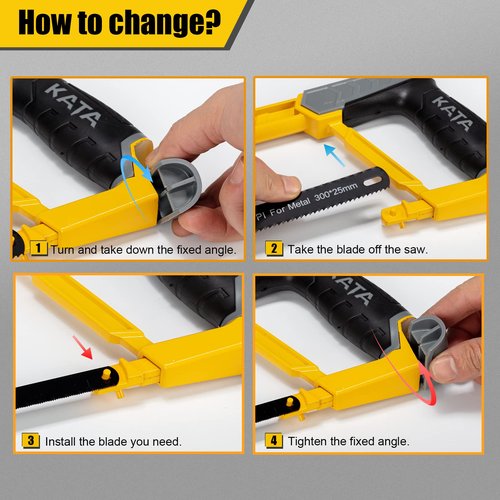 KATA Hacksaw Frame Set, 10'' Mini Hacksaw and Drywall Saw/Jab Saw, Including 4pc Extra Flexible Bi-Metal HSS Blades, Handsaw for Metal, Wood, PVC Pipes