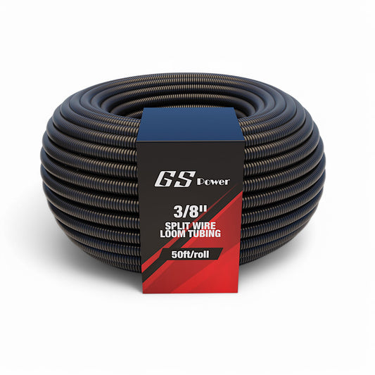 GS Power 3/8 Inch x 50 Ft Split Wire Loom Tubing, Split Cable Sleeve Cord Protector for Industrial Electrical Wires, Automotive Wire Cover Flexible, High Temperature Cable Conduit, Wrap