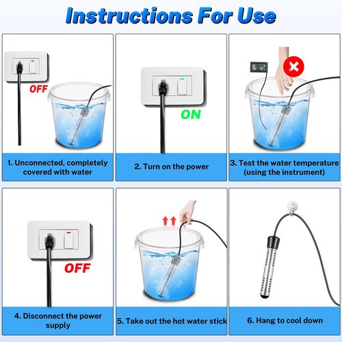 2000W Immersion Water Heater, Electric Portable Water Heater with Digital LCD Thermometer, Bucket Heater with 304 SS Guard Fast Heating 5 Gallons of Water in Minutes for Bathtub