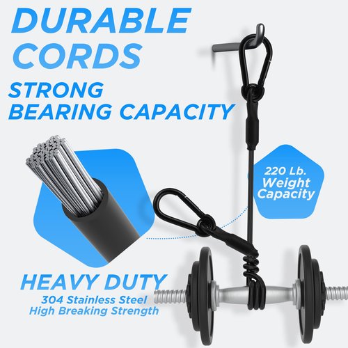 SDTC Tech 4-Pack Loop End Braided Stainless Steel Cable Heavy Duty Security Wire Ropes with Carabiner Hook Locks for Yard Light, Home Decoration, Transport, 4mm Thickness 24 Inch Length PVC Coated