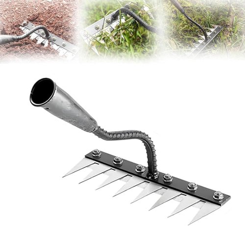 Porindisi Gardenia Iron Rake 2.0 with 8 Teeth for Versatile Weeding and Gardening, Heavy-Duty Carbon Steel Handle Ideal for Landscaping, Lawn Care, and Soil Cultivation