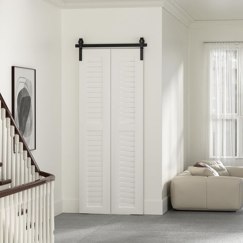 BONIKLUBA 36" Bi-Folding Sliding Barn Door Hardware Track Kit,Smoothly&Quietly,Side Mounted Black Roller,Easy Install,Door Not Included [Fit Double 16" Bifold Doors]