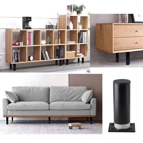 Kyuionty Set of 4 Furniture Legs 4 Inch, Adjustable Aluminum Alloy Cabinet Legs, Metal Round Sofa Support Foot, Adjustable Feet for Kitchen, Table, Cabinet, Shelves, 1.5 Inch Diameter