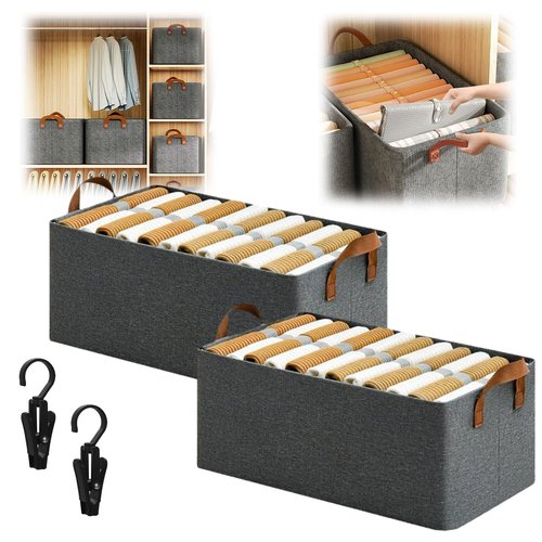 Yrcasu Cation Multi-Functional Folding Wardrobe, Pickelect Multi-Functional Folding Wardrobe, Cation Foldings Wardrobes Boxes Organizer Cloth Steel Frame, Large CationWardrobe with Handle (2Pcs Gray)