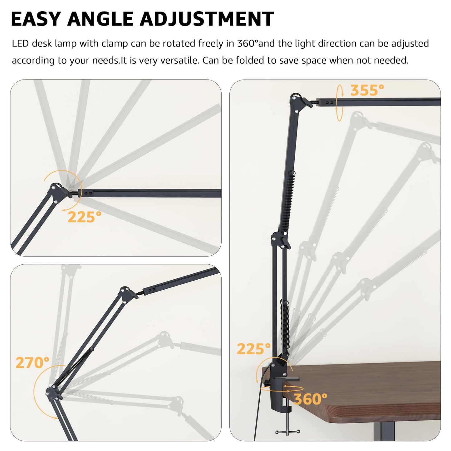 Upgrade Swing Arm LED Desk Lamp with Clamp, 80 LED Beads, 5 Color Modes & 11 Brightness Levels, 360° Adjustable Arm, Eye-Caring Light CRI95, Timer & Memory Function, for Office, Study, Crafting