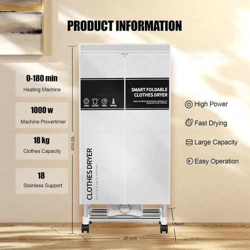 Clothes Dryer, Portable Drying Machine with Timer, 60inch Laundry Drying Wardrobe with Large Capacity, Electric Dryer/Rack for Home | Appartments (Grey KI1)