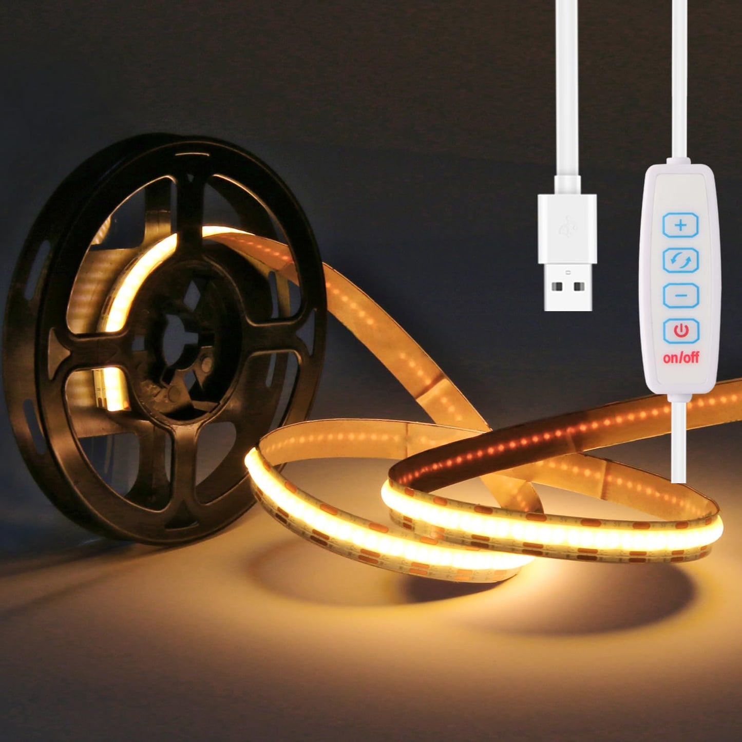 COB LED Strip Lights 5V USB 3.28ft/1m 640LEDs Dimmable LED Lights 6000K White 10W Flexible LED Light Strips Under Cabinet Tape Lights for Bedroom Kitchen DIY Lighting Room Decor TV Backlight
