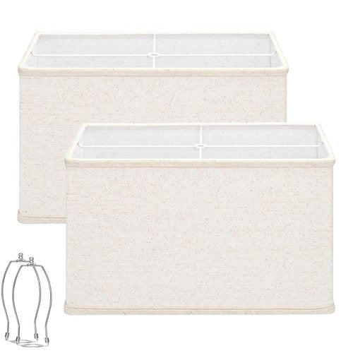 Rectangle Lamp Shades Set of 2, 16"L x 8"W x 10"H Large Beige Lampshades for Table Lamps Floor Lamps, Natural Linen Lamp Shade Replacement, Spider, Harp Holders Included, Easy Assembly Required