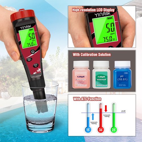 pH Chlorine Meter Digital Salinity pH Tester for Saltwater Pool Salt Reader for Fish Tank Koi Pond TDS Test Pen All in One pH CL Salt ORP EC TDS Temp Monitor Hydroponic pH Conductivity PPM Tester