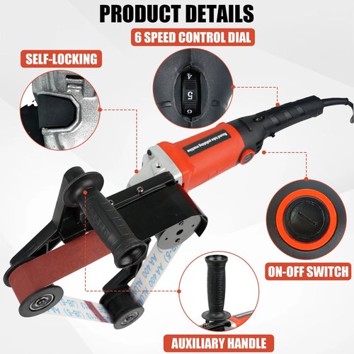 BBTEQEKN Pipe Tube Polisher Sander, 110V 800W Pipe Belt Sander with 6 Variable Speeds 500-10000rpm, Handheld Grinding Sanding Tool with 50PCS Sanding Belts for Burnishing Finishing Rust Removal