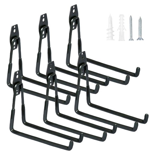 WMK 7.3'' Heavy Duty Garage Hooks, 6 Pack Wall Mount Garage Storage Hooks for Hanging Bike, Ladder, Tools - 100LB Load Capacity, Triple-Welded, PVC Coated (Black)