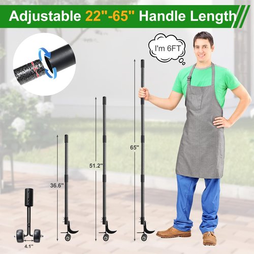 ETICSIPA Crack Weeder Tool with Wheels 5.5FT Metal Crevice Weeding Tool with Adjustable Long Handle Saves Back & Knee Manual Weed Remover for Paver Deck Patio Driveway Sidewalk Garden