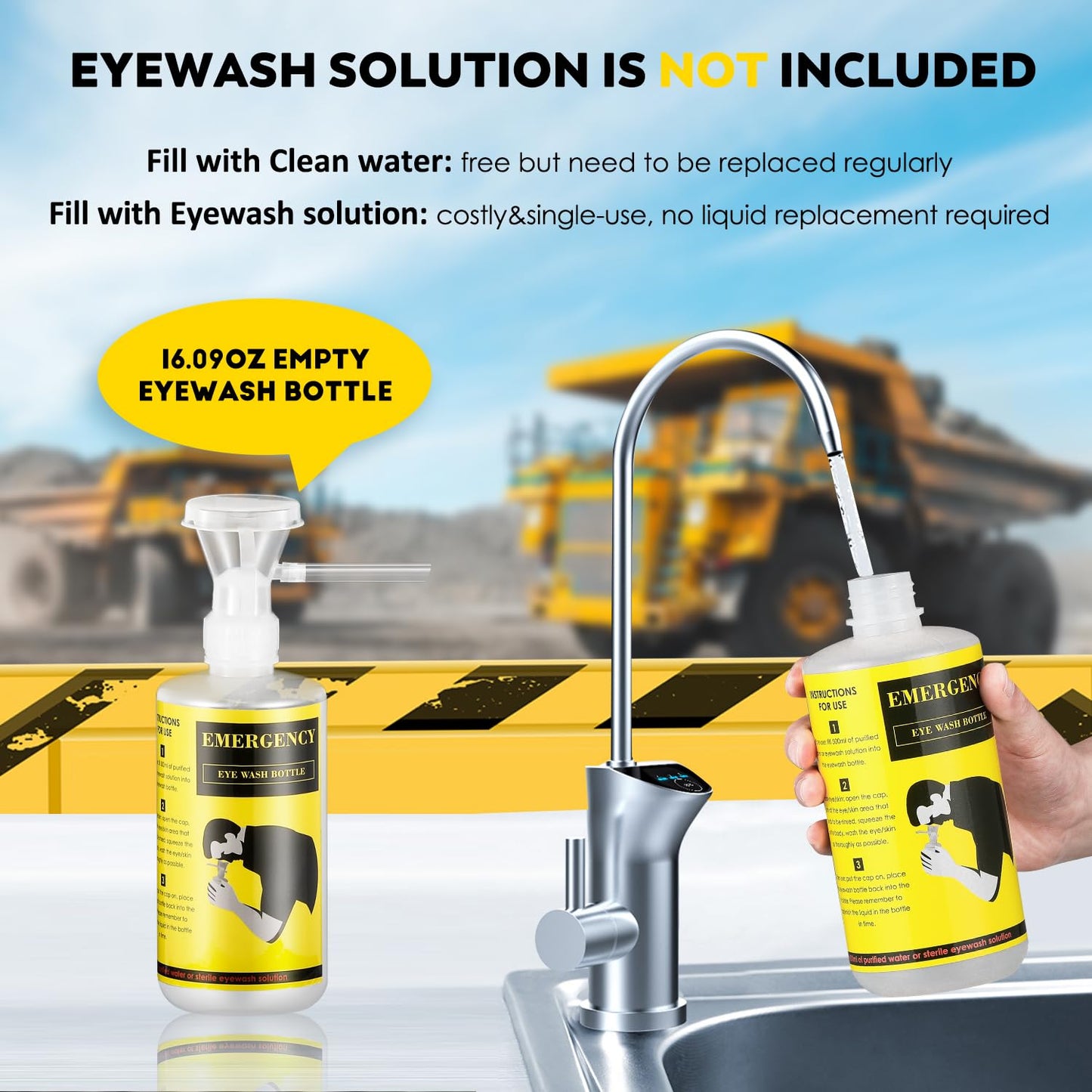 CGOLDENWALL Upgraded Portable Eye Wash Station OSHA Approved Emergency Eye Wash Kit, Sturdier Bottle Holder Larger Mirror, 2 * 16.9oz Empty Eyewash Bottles, NO Solution (White Cap)