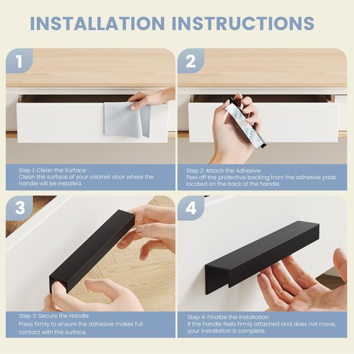 Peaha 10 Pack Self Adhesive Cabinet pulls 3 inch Black Finger Handles for Cabinet Stick on Finger Pull Edge Pull for cabinets Drawer