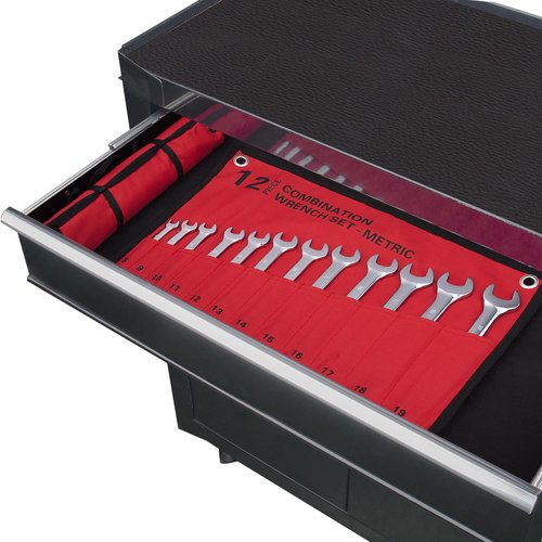 12-Piece Metric Combination Wrench Set in Roll-up Pouch, Non-Skip Sizes 8mm - 19mm | Chrome Vanadium Steel with Mirror Finish | Ideal for General Household, Garage Workshop, Auto Repairs and Much More