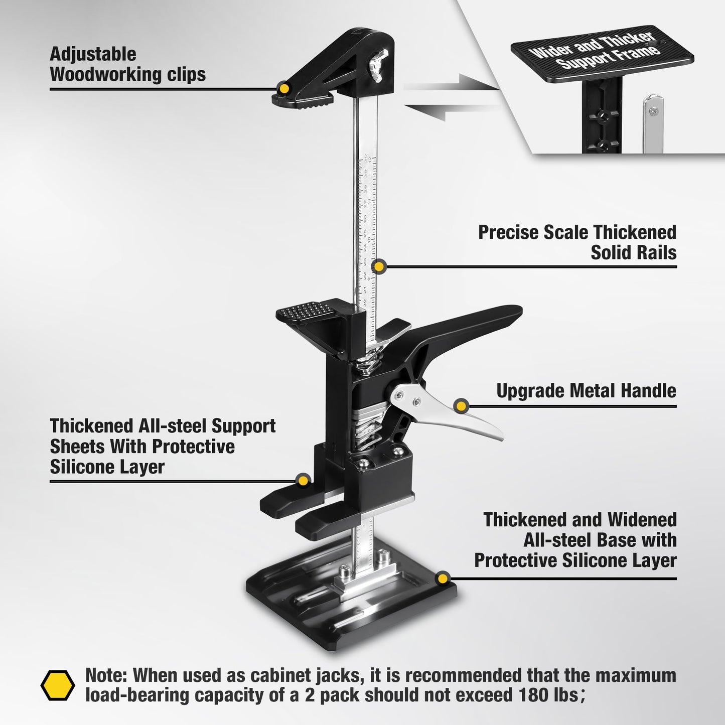 YELLOW JACKET Cabinet Jacks 2 Pack for Installing Cabinets, Labor Saving Arm Jack with 360 LBS,0 to 23.4 inches, 3rd Hand Support System, Drywall Lift, Hand Lifting Jack Tool
