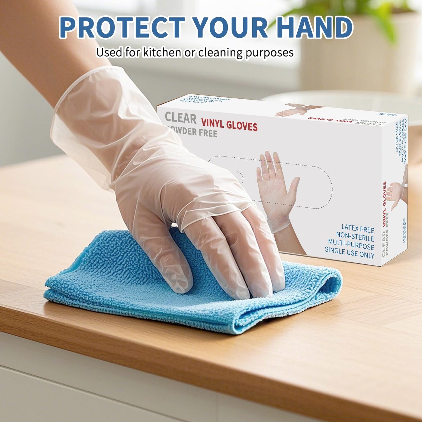 WMQL Clear Vinyl Gloves M, Food Safe | Latex-Free and Powder-Free Disposable Gloves for Cooking, Food Prep, Household Cleaning | Medium,100 Counts/Box