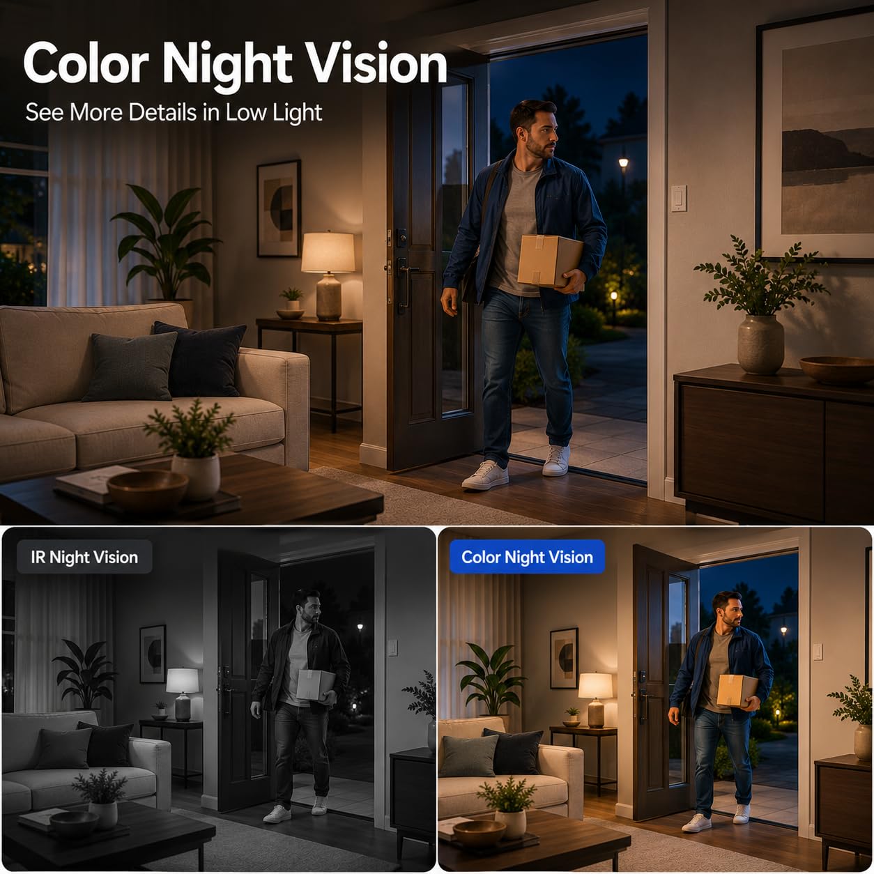 GUOANVISION Cameras for Home Security Indoor Outdoor, Dual Antenna 5G/2.4G WiFi Security Camera, Plug-in Stable Live View, 2K Color Night Vision, 4X Zoom, 2-Way Audio, IP66, SD/Cloud