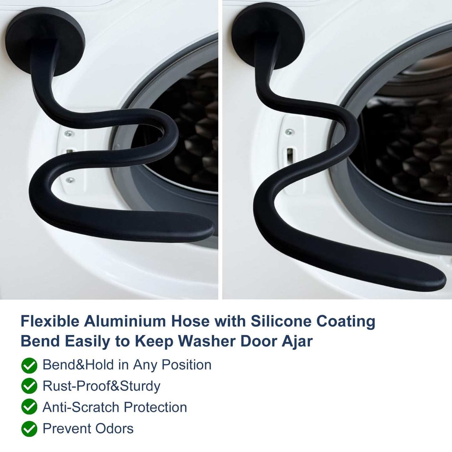 Front Load Washer Door Prop and Holder – Magnetic Door Stopper with Strong Magnet and Flexible Hose – Keep Washer Door Open for Ventilation – Easy to Use, Fits Most Front Load Washers - Black