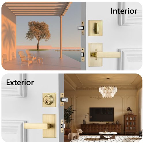 NCSEN Satin Brass Exterior Door Lock Set, Front Door Handle with Deadbolt, Heavy Duty Entry Door Handleset
