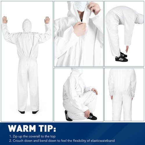 CAREGY 30 Pack Disposable Protective Coveralls, Heavy Duty Full Body Painters Suit for Men & Women with Elastic Wrists, Ankles and Hood, Available in 4 sizes-X-Large