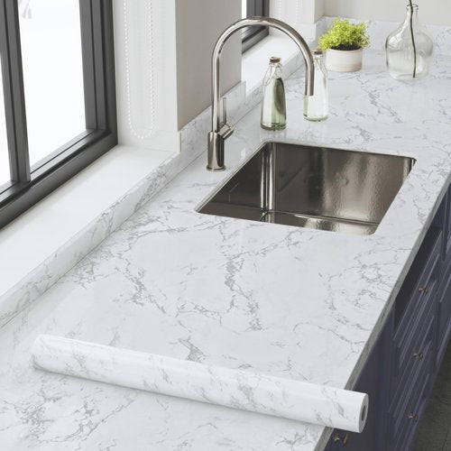 Abyssaly Marble Contact Paper for Countertops, White Gray Faux Marble Wallpaper Peel and Stick, Self Adhesive Removable Counter Top Peel and Stick Waterproof for Kitchen Backsplash 15.7" X 118"