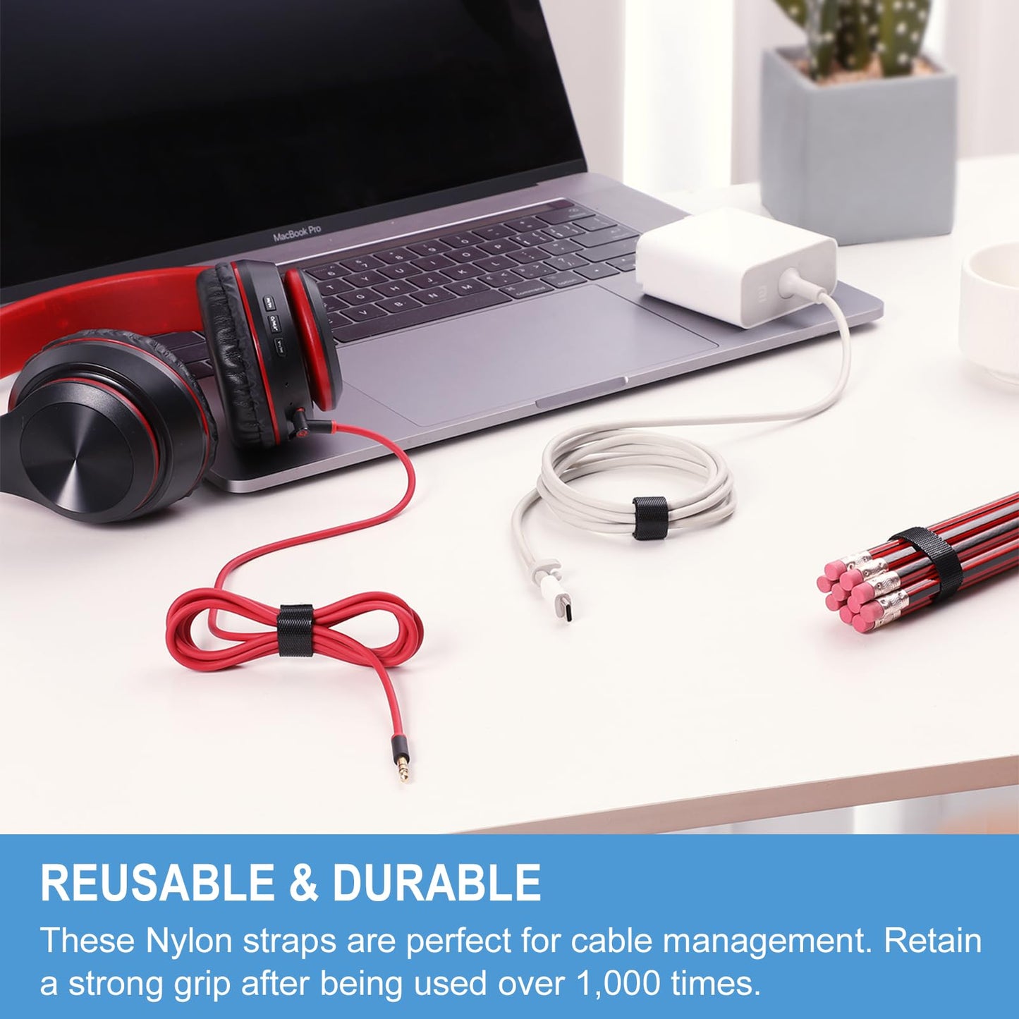 1 in x 30 ft Hook and Loop Roll | Double-Sided Strips, Self-Gripping Straps | Reusable Multi-Purpose Wrap Fasteners for Home, Office, Data Center, and More