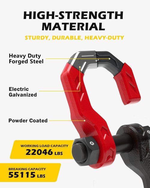 A-BOAR 3/4" D-Ring Shackles, Heavy Duty Forged Steel Shackles with 7/8" Pin, Easy Open D-Ring Shackles Towing Winch Hooks for Recovery, Trucks, SUV, ATV, UTV, Off-Road Vehicles, Black Red