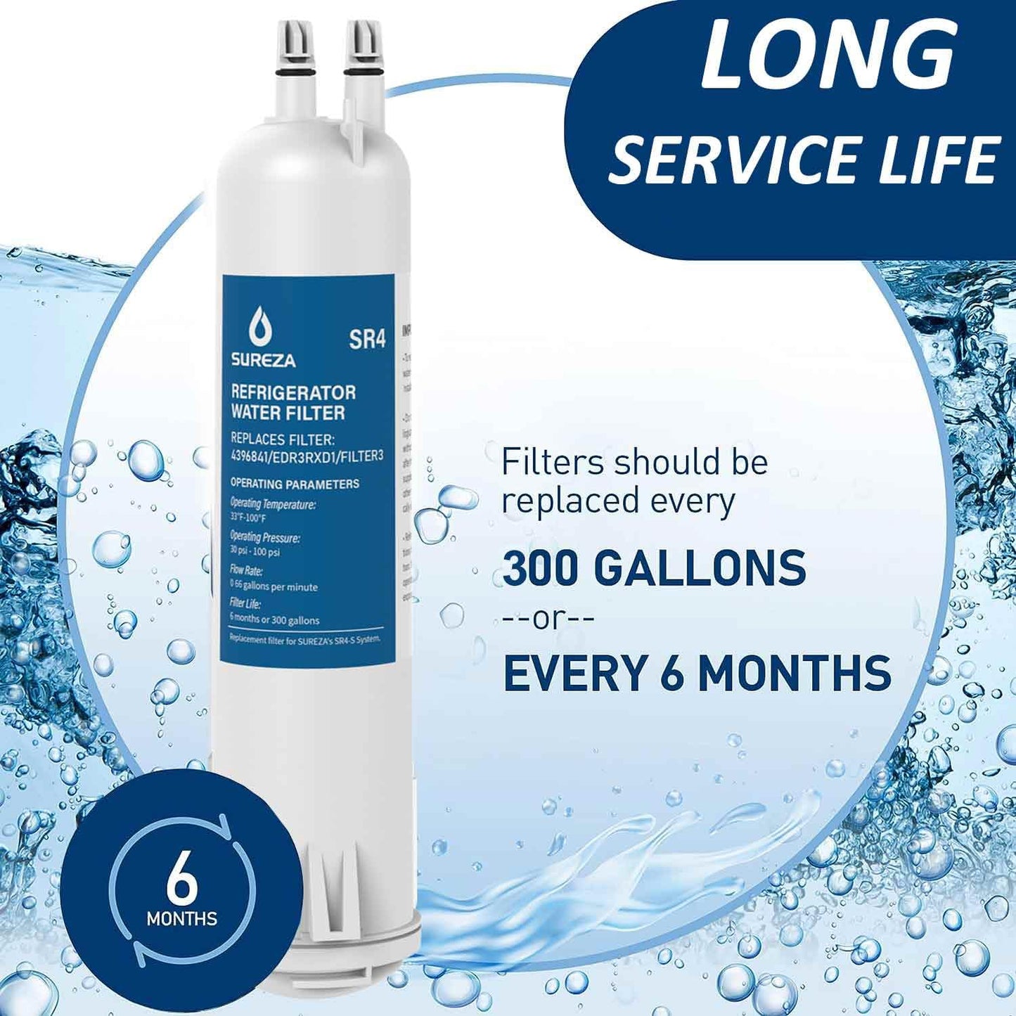 Refrigerator Water Filter Compatible with Everydrop® Filter 3, EDR3RXD1, 4396841, 4396710, Kenmore® 9030, 9083, 46-9083, 46-9030, 3Pack