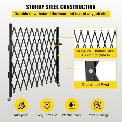 Single Folding Security Gate, 7.1'H x 7.9' W (85 x 95 inch) Folding Door Gate, Steel Accordion Security Gate, Flexible Expanding Security Gate, 360° Rolling Barricade Gate, Scissor Gate