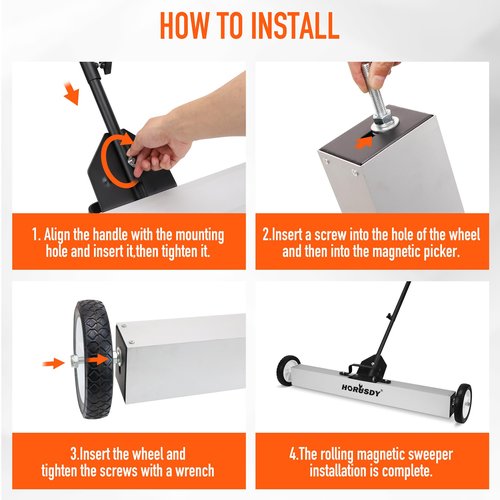 HORUSDY 17-Inch Rolling Magnetic Sweeper with Wheels | Adjustable Handle | 8.8-Pound Capacity Heavy-Duty Magnet to Pick Up Nails