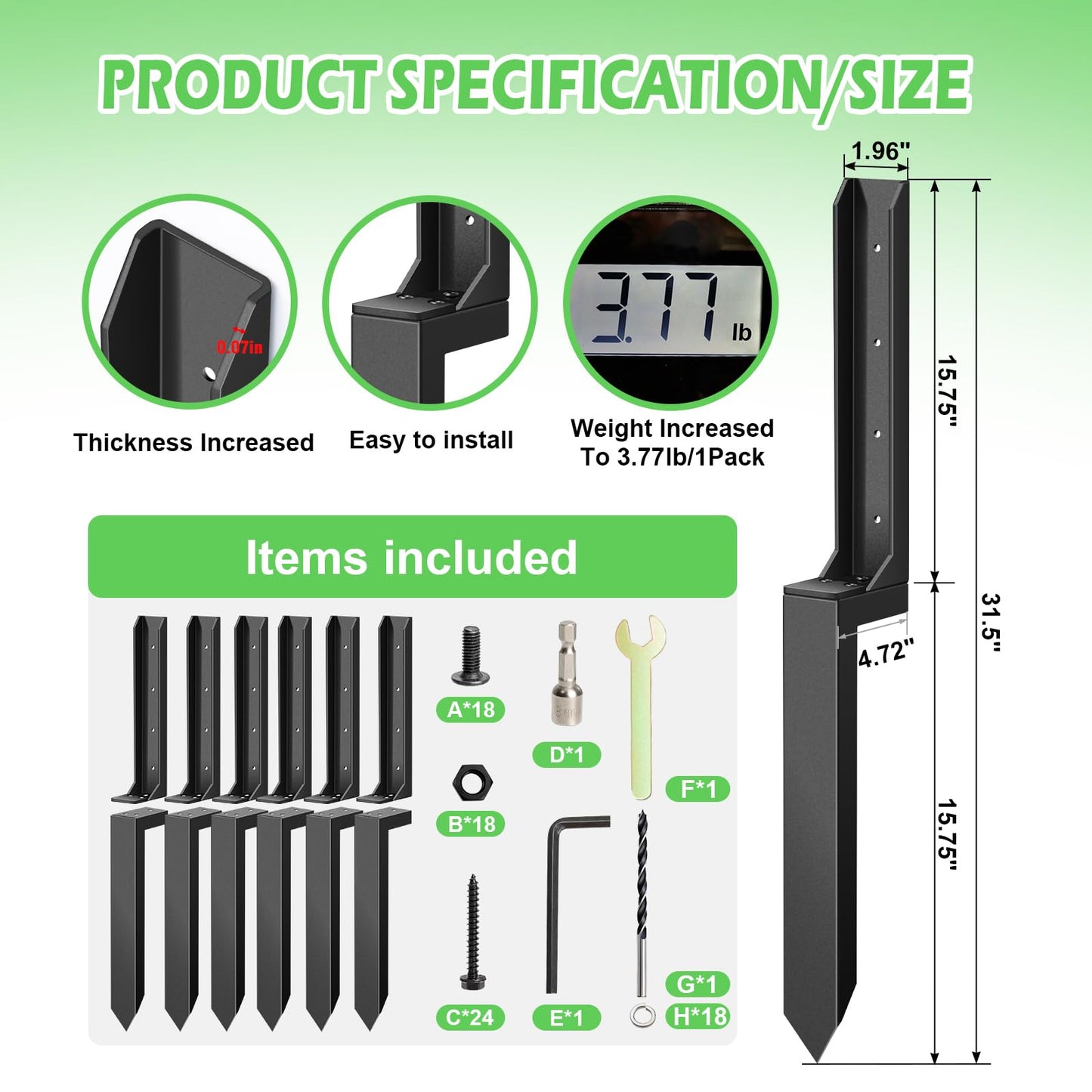 8 Pcs Fence Post Repair, Heavy Duty Fence Post Kit Anchor Ground Stakes for Repairing Tilted, Broken Wood Support