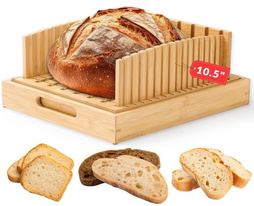LukieBoee Homemade Bread Slicer - NEW Upgraded Bread Slicing Guide with Knife-Precision-Cut Grooves, 10.5″ Adjustable Large Wide Capacity, Reinforced Structure, Perfect for Artisan Loaves