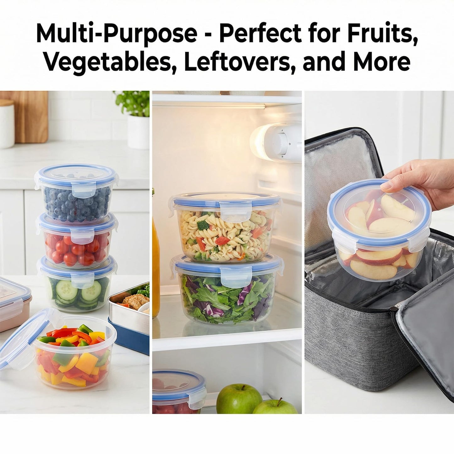 Food Storage Containers 4Pcs, Airtight and Leak-Proof, Airtight Plastic Containers, Leakproof Containers Set, Multi-Size for Kitchen and Meal Prep(Clear)
