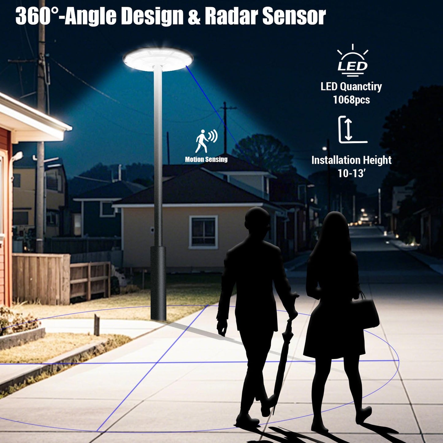 11000W Round Solar Street Lights Outdoor - Waterproof Commercial Solar Parking Lot Lights Dusk to Dawn & Motion Sensor, Solar Powered Post lamp with Remote for Outside Parking Lot Pool Yard-2 Pack