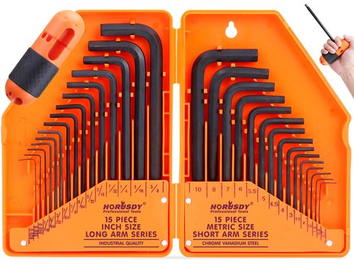 HORUSDY 32-Piece Hex Key Set with Another Torque Handle, Allen Wrench Set Inch/Metric MM(0.7mm-10mm) SAE(0.028"-3/8)
