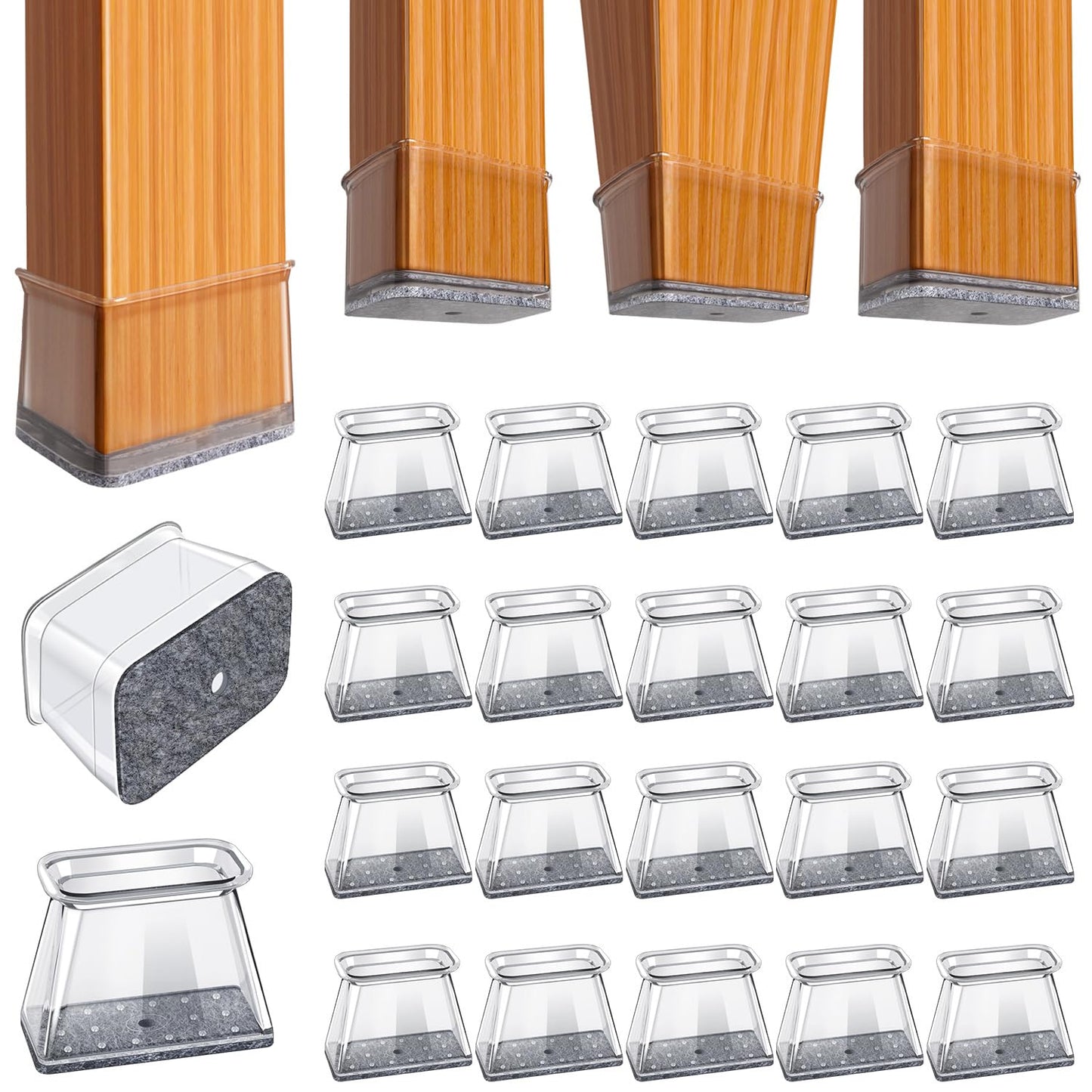 BUMACO Chair Leg Floor Protectors Rectangle Chair Leg Protectors for Hardwood Floors Silicone Pads Covers to Protect Floors(Clear-20 Pcs, Rectangle L (Fit L:1-1/2” ~ 2”,W:3/4”~1”)