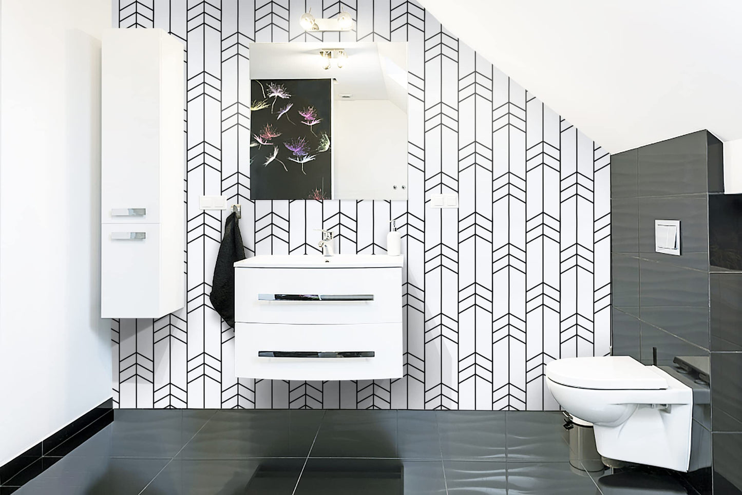Black and White Wallpaper Peel and Stick Wallpaper Removable Self Adhesive Wall Paper Modern Geometric Contact Paper for Bedroom Bathroom Wall Decor Chevron Stripe Vinyl 17.7"x394" Renter Friendly