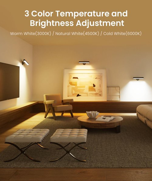 PopoIron Rechargeable LED Wall Sconces for Bedroom,Wall Lights with Remote Control and Touch,360° Rotation,3 Colors Temperatures Dimmable Black Wall Lamps for Living Room with 15 RGB Colors,2 Pack