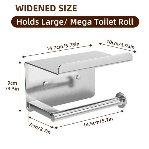 Self-Adhesive Toilet Paper Roll Holder - Wall Mount Or Adhesive Toilet Paper Holder with Shelf,Toilet Roll Holder, Tissue Holder for Bathroom,Wall Toilet Paper Holder, Stainless Steel,Chrome