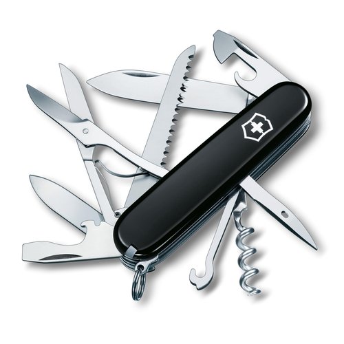 Victorinox Huntsman Swiss Army Knife, 15 Functions, Swiss Made Pocket Knife with Large Blade, Screwdriver, Scissors and Wood Saw - Black