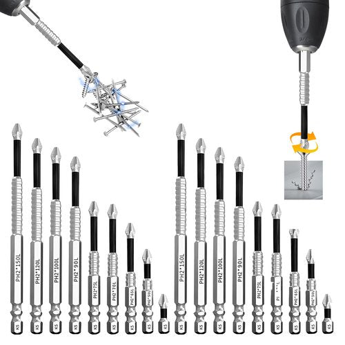 High Magnetic Screwdriver Drill Bit Set - 18Pcs Strong Magnetic Screwdriver Drill Bit Set - Anti-Slip Electric Screwdrivers Set - 25 50 65 70 75 90 100 120 150