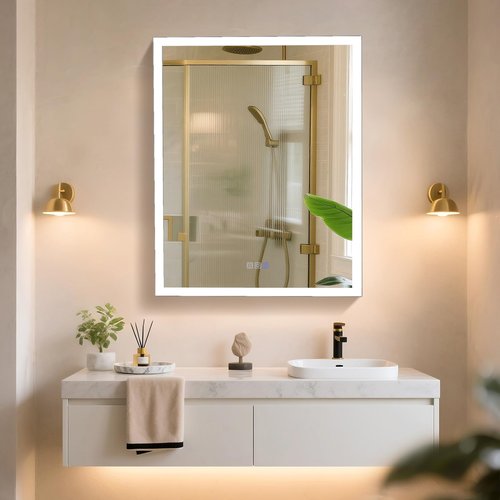 pidock Bathroom Medicine Cabinet Mirror 24"x30", Dimmable Aluminum LED Mirror Cabinet with Anti-Fog, Soft-Close Hinges, Adjustable Glass Shelves, Touch Sensor, High CRI Lighting,Single Door Right