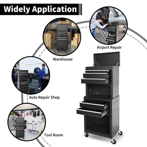 Rolling Tool Chest, 3-in-1 Detachable Metal Tool Box with Wheels & Drawers, High Capacity Toolbox Organization Sliding Drawers Garage Storage Box Cabinet Tools Cart for Warehouse Workshop