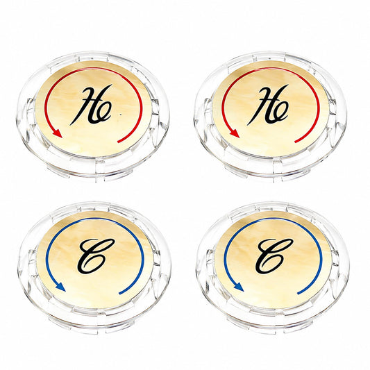 Universal Hot and Cold Faucet Index Buttons, 1.14 inch Inner Diameter Faucet Index Bathroom Sink Handle Buttons, Clear Acrylic with Gold for Delta/LDR/Delex/Peerless Two Clear Handles (4 pack)