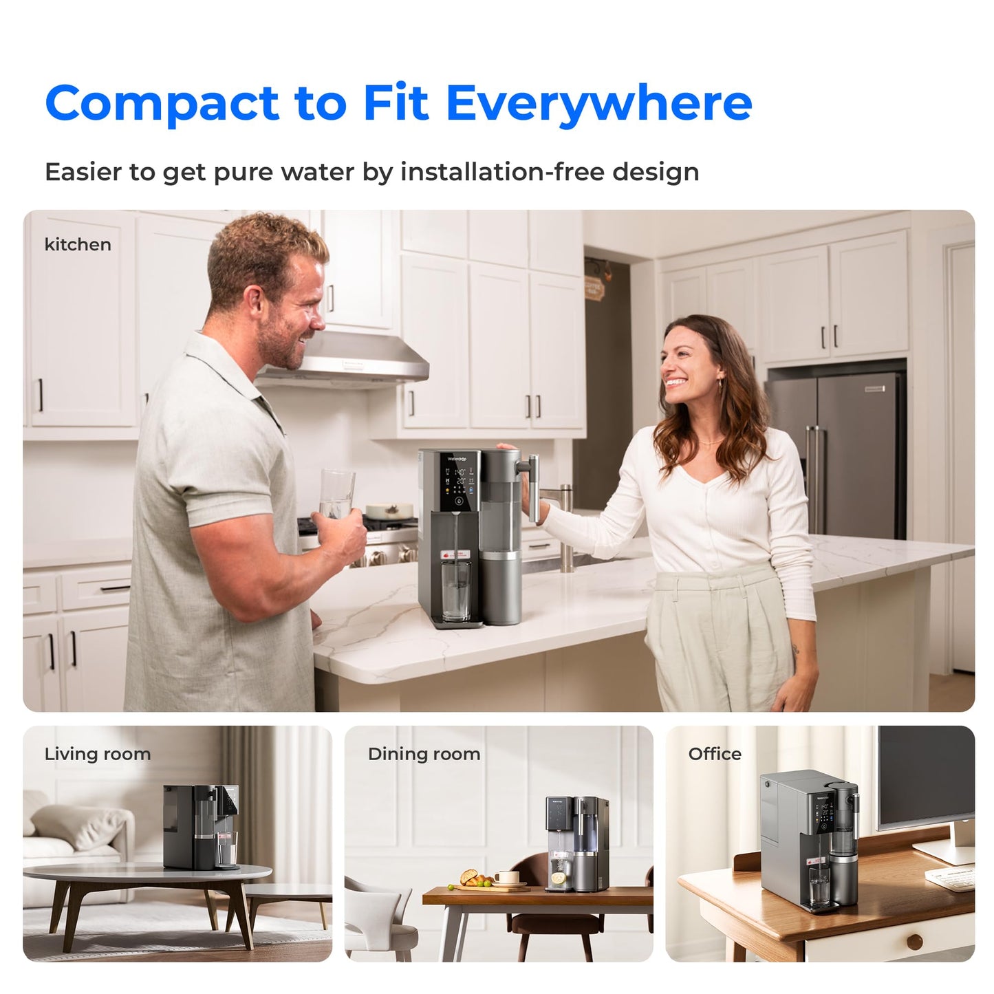 Waterdrop WD-A2 Countertop Reverse Osmosis System, 𝐇𝐨𝐭 𝐚𝐧𝐝 𝐂𝐨𝐥𝐝 RO System, Portable Pure Water Tank, Bottleless Water Cooler, 6 Temperature Settings, Hot Cold Room Water, 3:1 Pure to Drain