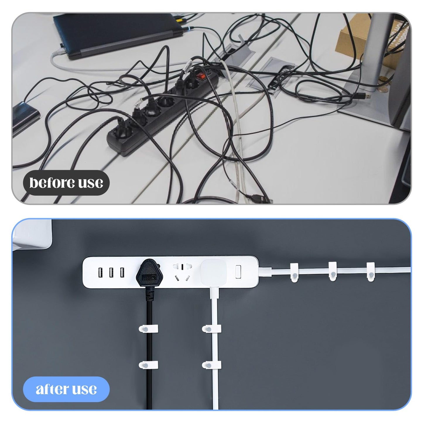Bewudy 300Pcs Nail Cable Clips, Cable Wire Clips 4mm 6mm 8 mm White Wire Wall Clip with Steel Nails Cables Management Organizer Clip Cables Holder